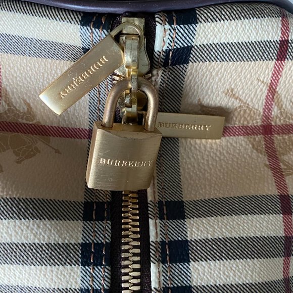 Duffle Medium Haymarket Check Tan Leather Weekend/Travel Bag - Picture 7 of 9